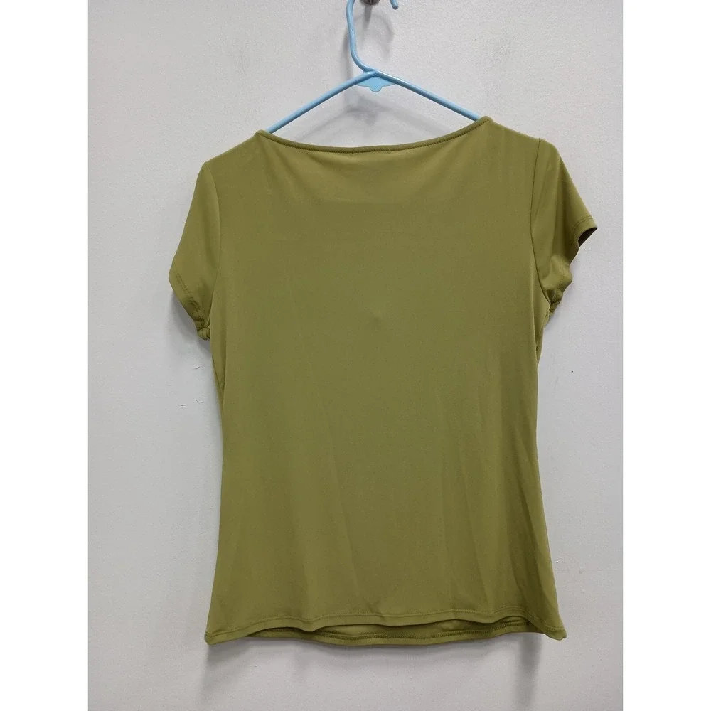 Carmen Marc Valvo Womens Top Medium Green Short Sleeve Cutout Carrier Office - Picture 5 of 7